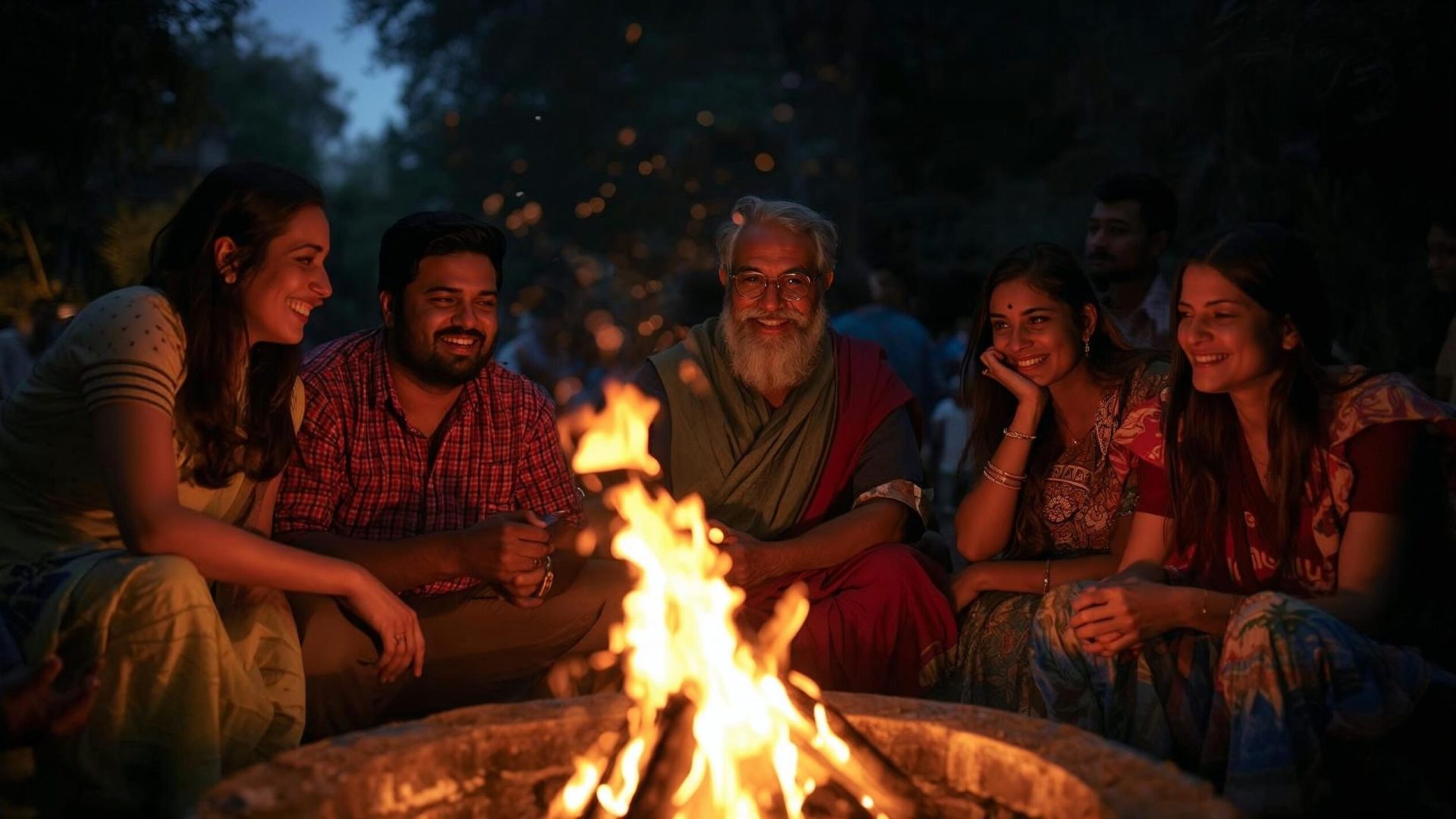 indian family enjoying bonefire